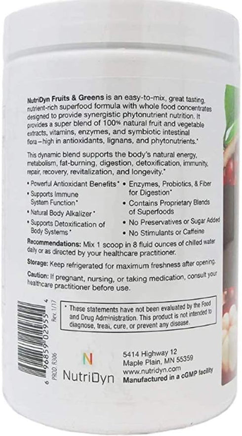 Nutri-Dyn 304.8 NutriDyn Fruits & Greens Berry Flavor *Certified Organic* w/ Acai, Gogi, Mangosteen, Noni & Pomegranate