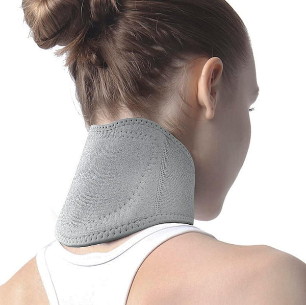 Neck Brace with Heating Pad, Self Heated Support Wrap for Cervical Spine Pain Relief, Natural Physical Therapy (Grey)
