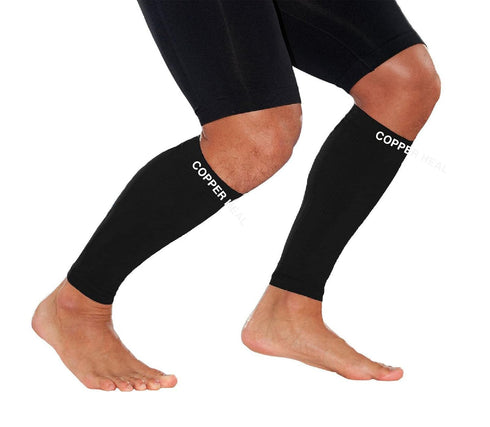 COPPER HEAL CALF Compression Sleeves (1 PAIR) for Exercise Recovery - Calf Muscle Strains, Shin Splints
