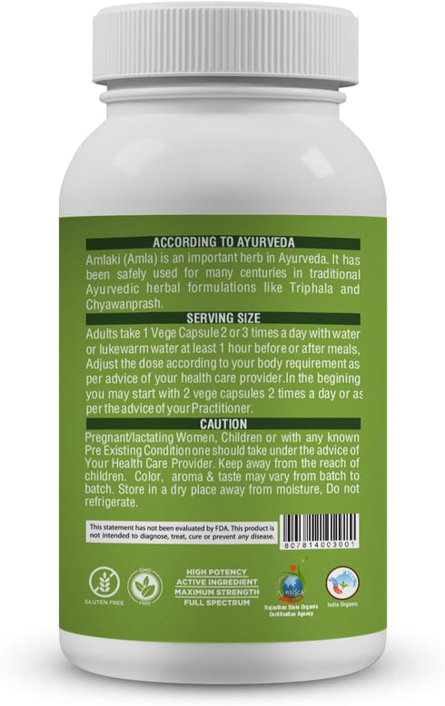 Amla Capsules – Emblica officinalis, Source of Vitamin C, 60 Vege Capsules