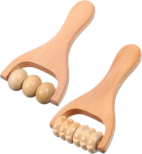HekouJiub 2Pcs Wooden Massage Roller Handheld Bead Massage Tool for Legs Body Feet