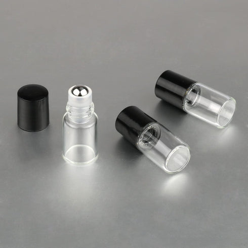 Wresty 25 Pcs Clear Glass Mini Roll On Bottles, Empty Essential Oil Roller Ball Bottles with Black Cap (2ml)