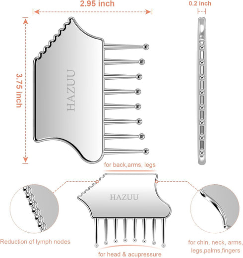 HAZUU Portable Stainless Steel Scalp Massager - Guasha Scraping Tool for Head, Neck, Shoulders, Legs & Arms - Ideal
