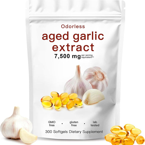 ULIKEATM Odorless Aged Garlic Extract,7500mg Organic Garlic Capsules Supplement for Antioxidant Wellness &