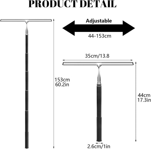 Shower Squeegee with Long Handle, Telescoping Window Squeegee for Glass Door, Tile Wall, Car, and Floor Cleaning