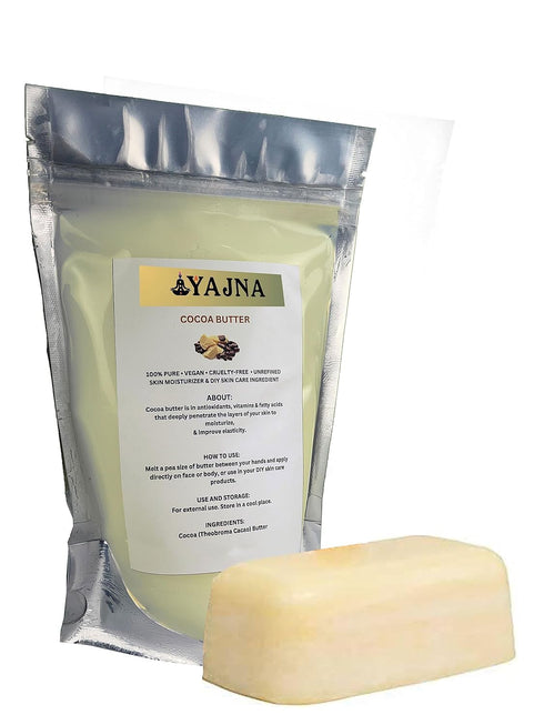 Yajna Organic Raw Cocoa Butter 100% Pure, Natural & Unrefined Skin Moisturizer for Face, Body & Hair, 4 OZ/115 GM