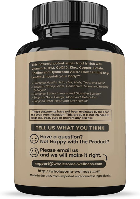 Wholesome Wellness Grass Fed Desiccated Beef Liver Capsules (180 Pills, 750mg Each) - Natural Iron and Vitamins