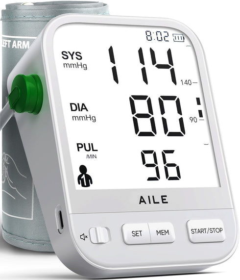 Blood Pressure Monitor for Home Use: AILE Machine with Large LCD Backlit Screen and Adjustable Comfort Cuff