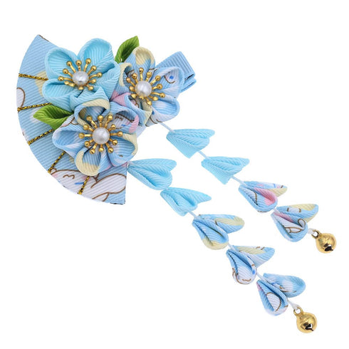 Japanese Style Women Flower Hair Clip, Tassel Hair Ornament, Kimono Decor Fabric Hanfu Hairpin