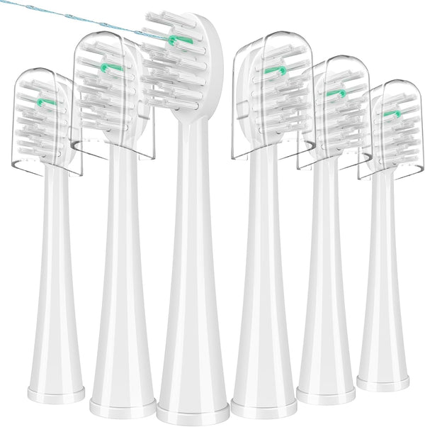 Replacement Brush Heads for WaterPik Sonic-Fusion 2.0, 6 Count with Covers for SF-01/SF-02/SF-03/SF-04 (White)