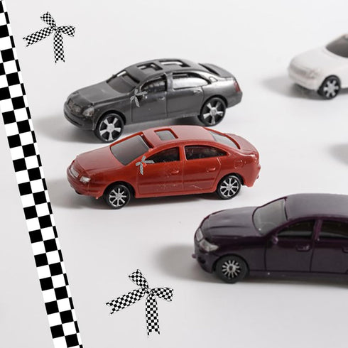 3 Rolls Checkered Printed Ribbon, 0.4, 0.87, 1.5 Inch Wide, 15 Yard Car Theme for DIY Crafts, Wreath Racing Party