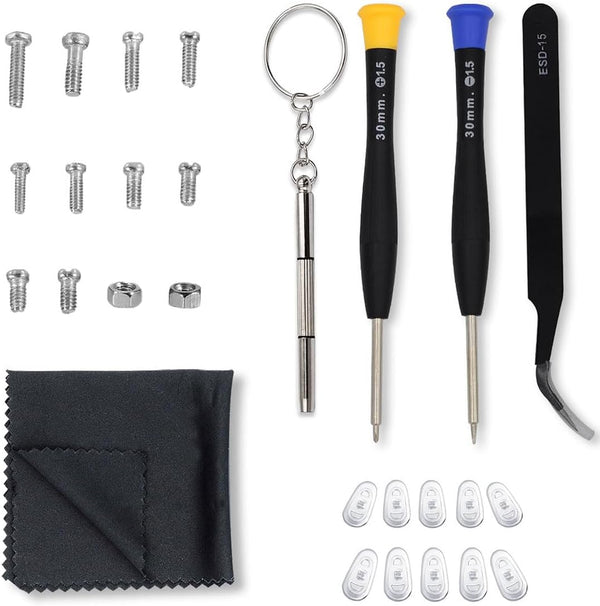 Eyeglass Repair Kit - Anti Slip Nose Pad Replacement, Glasses Screws, Tool Kit for Sunglass & Eye Glass Repair