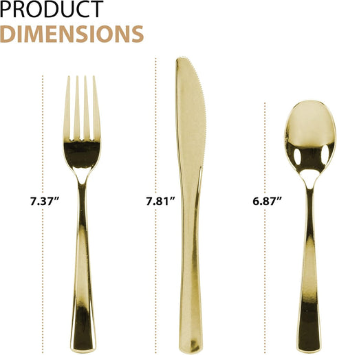 Plastic Cutlery Silverware Extra Heavyweight Disposable Flatware, Full Size Cutlery Combo, Polished Gold, 80 Forks, 40 Spoons, 40 Knifes, 160 Count by Lillian Tablesettings