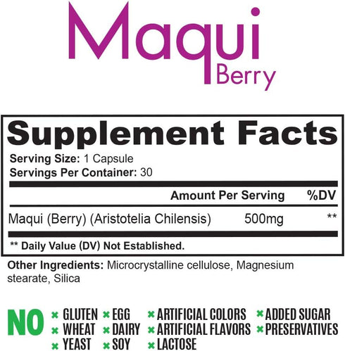 Packed 500mg, 30 Pure Maqui Berry Extract Capsules | Premium All Natural Superfood Formula with Antioxidants, Vegan