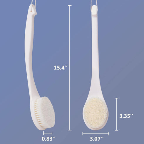VANZAVANZU Shower Brush, Bath Body Brush with Soft Bristles, 15.4" Long Handle for Shower, Cream White