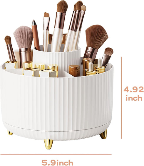 360 Rotate Makeup Brush Holder Organizer for Vanity, Desktop, Bathroom, Makeup Organizers Countertop (White)