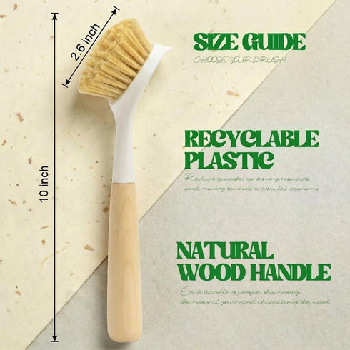 HogarCare Dish Brush with Handle Wood Built-in Scraper, Scrub Brush for Pans, Pots, Saucepan, Kitchen Brushes for Sink
