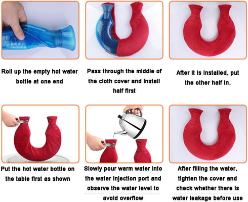 ORTOLY 1.6L LEIRUO U-Shaped Hot Water Bottle with Cover PVC Hot and Cold Water Bottle Neck & Shoulder Hot Water Bag