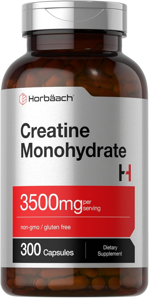 Horbaeach Creatine Monohydrate Capsules - 3500mg, 300 Count, Non-GMO and Gluten Free Supplement.