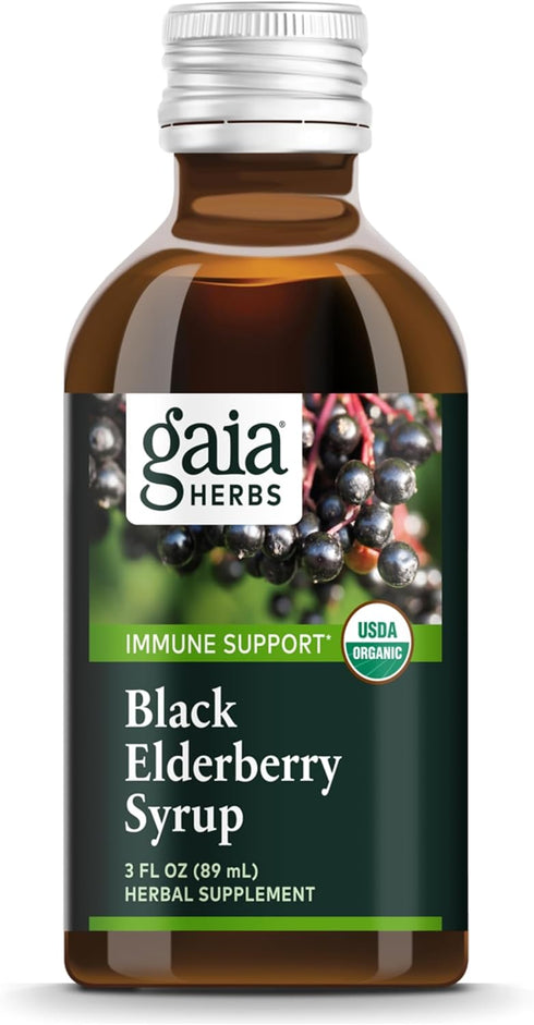 Gaia Herbs Black Elderberry Syrup - Immune Support Supplement with Organic Black Elderberries, 3 Fl Oz