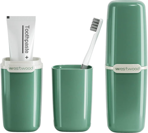 HyJeryty Green Toothbrush Travel Case, Portable Travel Toothbrush & Toothpaste Holder Cover Organizer