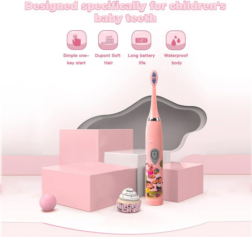 YooHoopo 3 1 2 Kids Battery Powered Sonic Toothbrush with Brush Heads, AA Battery - Soft Bristles, IPX Waterproof, Mins