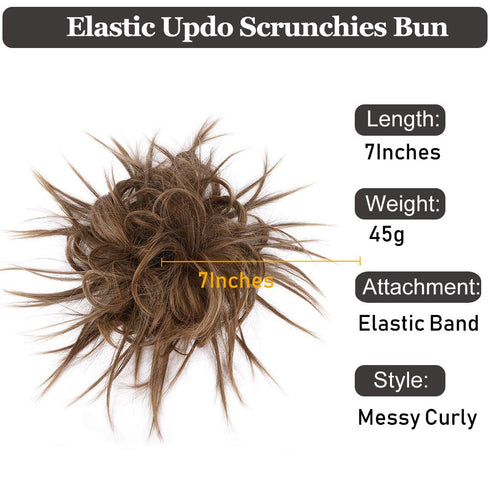 HMD Tousled Updo Messy Bun Hairpiece - Synthetic Hair Extensions with Elastic Rubber Band