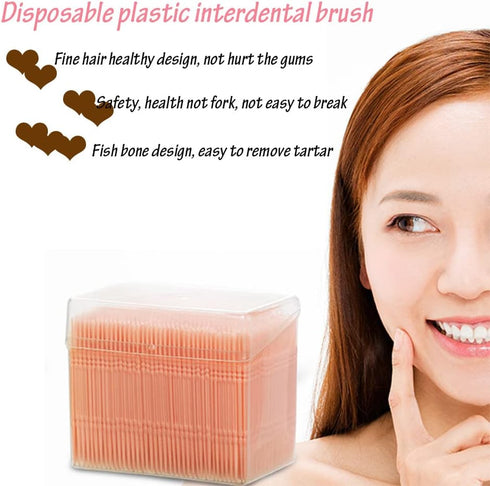 AKOAK Plastic Toothpick, Two-Headed Oral Stick, Disposable Interdental Brush Cleaning Tools (About 1050-1100 Pieces)