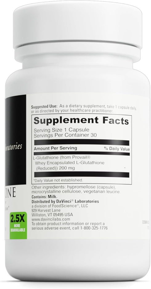 DAVINCI Labs Glutathione - 30 Vegetarian Capsules for Immune System, Brain Health, Digestive Health Support