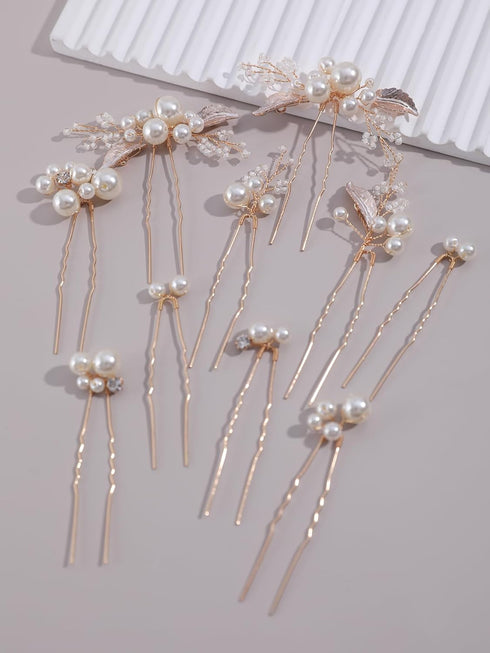 Pearls Bridal Hair Pins Beads Bride Wedding Hair Pieces U Shaped Hair Accessories Headpiece for Wedding Brides Women Girls (Gold)