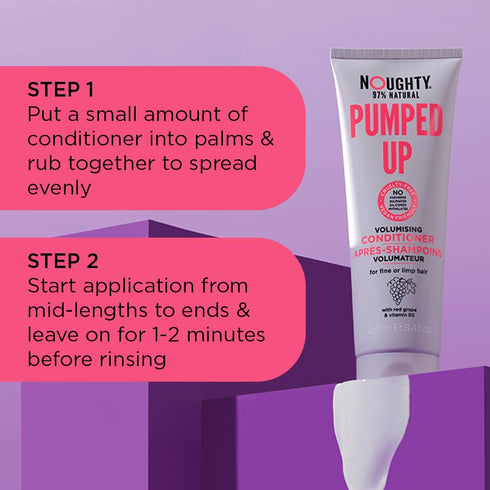 Noughty 97% Natural Pumped Up Volumising Conditioner - Gently Cleanse and Volumise Fine or Limp Hair, 250ml