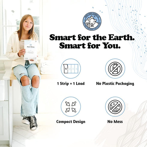 Smart Sheep Laundry Strips, 48 Loads, Sensitive Skin, Eco Friendly, Perfect for Home, Travel, Fresh Scent