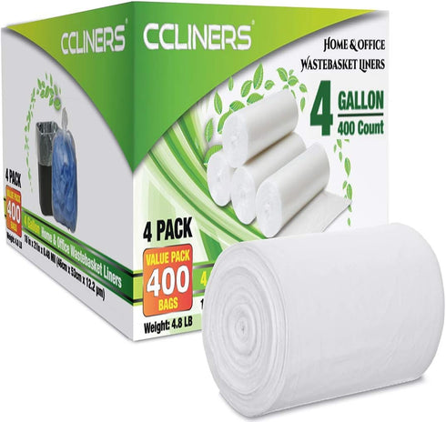 4 Gallon Trash Bag, 400 Count, Small Bathroom Garbage Bags, Clear Plastic Wastebasket Liners