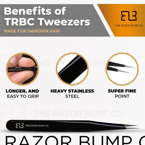 Tweezers For Ingrown Hair by The Razor Bump Co., Sharp Stainless Steel, Precision Splinter Remover