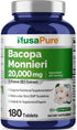 NusaPure Bacopa Leaf Monnieri Extract - 20,000 mg, 180 Tablets (Extract 20:1, Non-GMO)