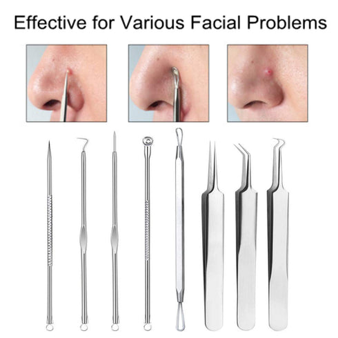 Pinkiou Blackhead Removers | 8-in-1 Acne Extractor Tool Kit for Face and Nose | Blemish Removal Skincare