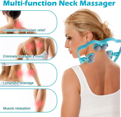 Abnaok Neck Massager, Upgrade Deep Tissue Roller for Pain Relief, Handheld Shiatsu Massage Tools with 6 Wheels