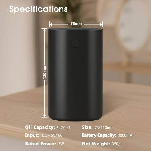 QIQIMARK 20mL (0.7oz) 4 4 Countdown Waterless Essential Oil Diffuser, Rechargeable Cordless Scent Diffuser Machine
