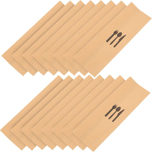100pcs Brown Kraft Paper Bags, Disposable Silverware Flatware Sleeves for Kitchen Cutlery Utensils Holder, Christmas