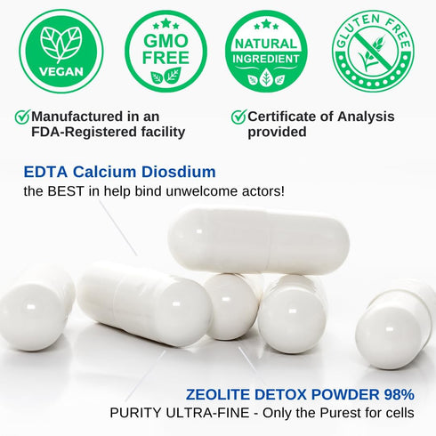 EDTA Capsules - 1500mg per serv, USA Made & Tested, Liver Support - Edta Calcium Disodium, Kale Extract - 90 Capsules 45 Servings