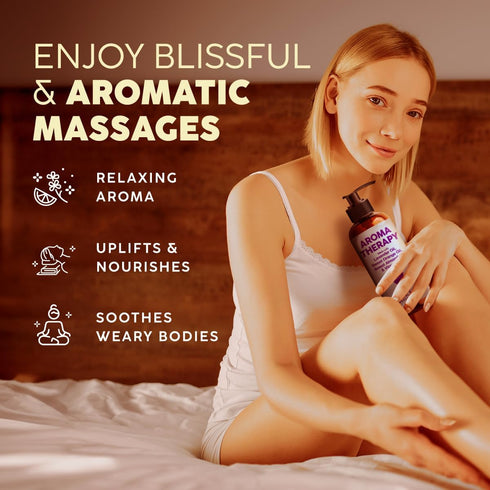 Aromatherapy Massage Oil 6.76 Oz - Deeply Moisturizing & Relaxing for Full Body Massage - Blended with Lavender, Orange Oil & More - 100% Natural Body Oils for Women & Men - Spa Quality & Light Weight