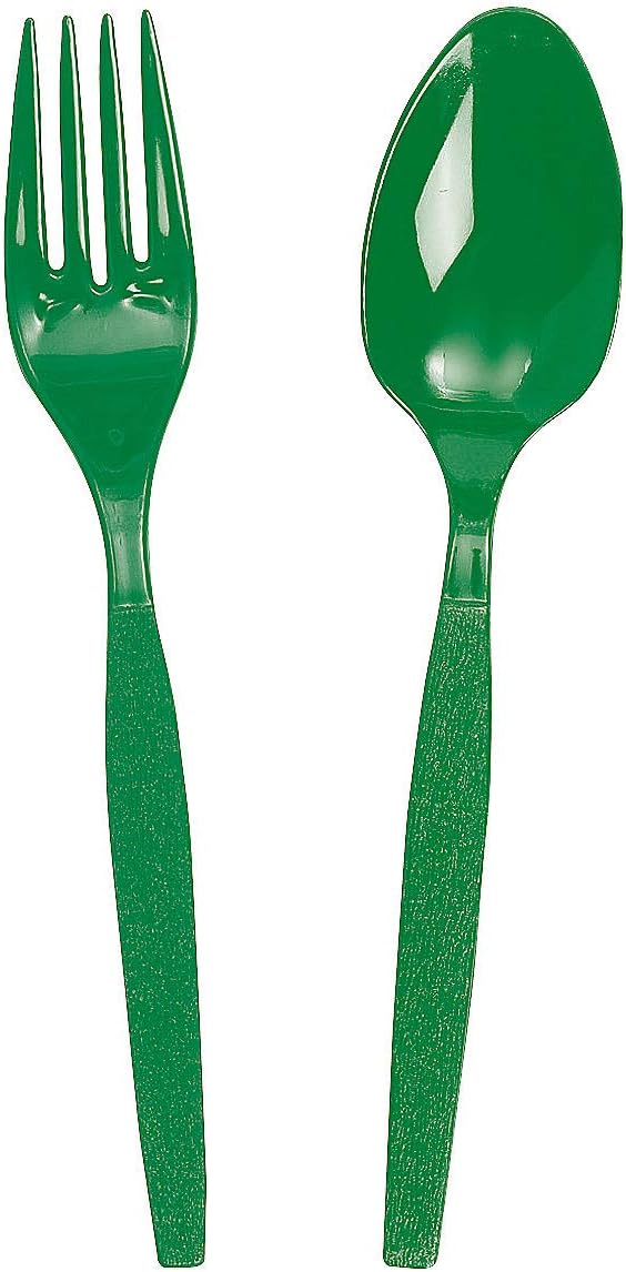 Green Plastic Fork & Spoon Cutlery Set - 16 Ct. - Party