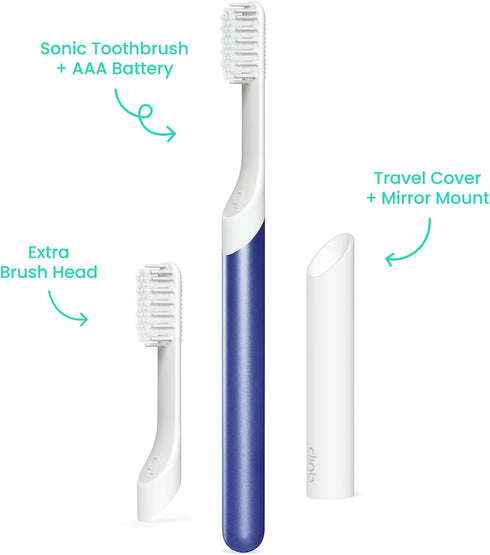 Quip Sonic Toothbrush for Adults with Timer, Extra Brush Head, Travel Cover, Electric, Indigo