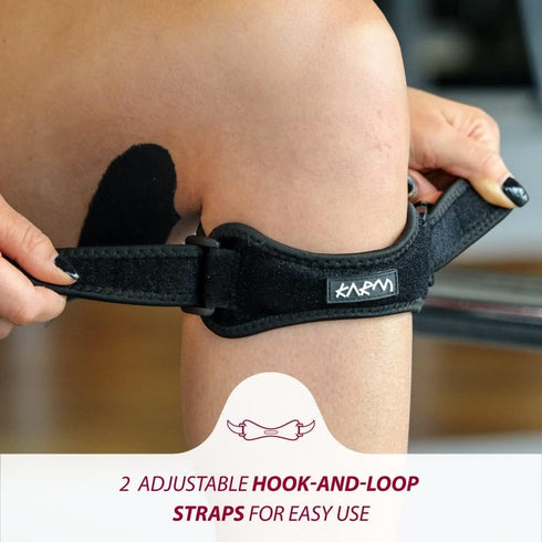 KARM Patella Tendon Knee Strap, 2 Pack, Regular Size, Black, Pain Relief Support Brace for Running and Hiking