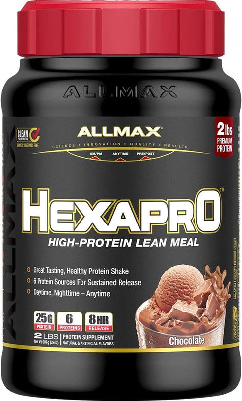 ALLMAX HEXAPRO Protein Powder - Chocolate, 2 lb, 25 Grams Protein Per Serving, Zero Sugar