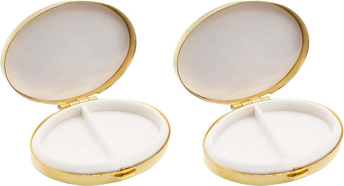 Set of 2 Oval-Shaped Pocket Purse Pill Box & Organizer with Dual Compartments (Gold Victorian)