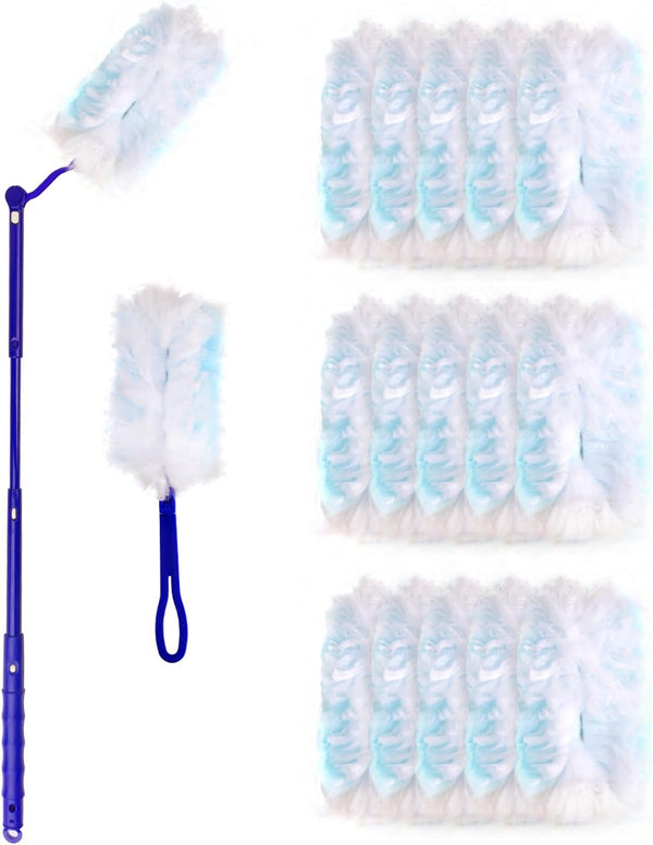 180° Dusters Multi Surface Duster Refills Kit - Extender Handle with 1 Long Handle, 1 Short Handle, 15 Duster Refills