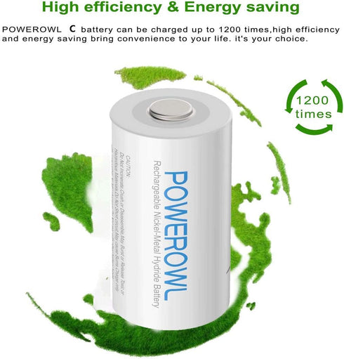POWEROWL Rechargeable C Batteries, 5000mah Low Self Discharge NiMH C-Cell Battery (4 Pack)