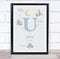 The Card Zoo New Baby Birth Details Nursery Christening Blue Planes Initial U Gift Print