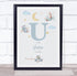 The Card Zoo New Baby Birth Details Nursery Christening Blue Planes Initial U Gift Print